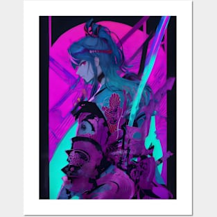 Neon katana samurai Posters and Art